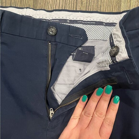 Hart Schaffner Marx Mens Dress Pants Straight Leg Flat Front Navy Size 34x32 - Picture 6 of 10